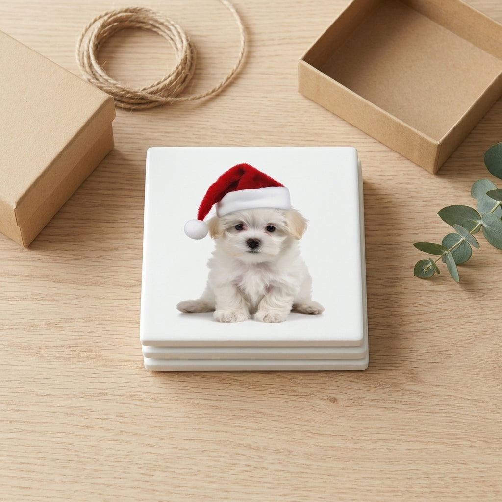 Maltese Puppy ceramic coasters set of 4, gift set