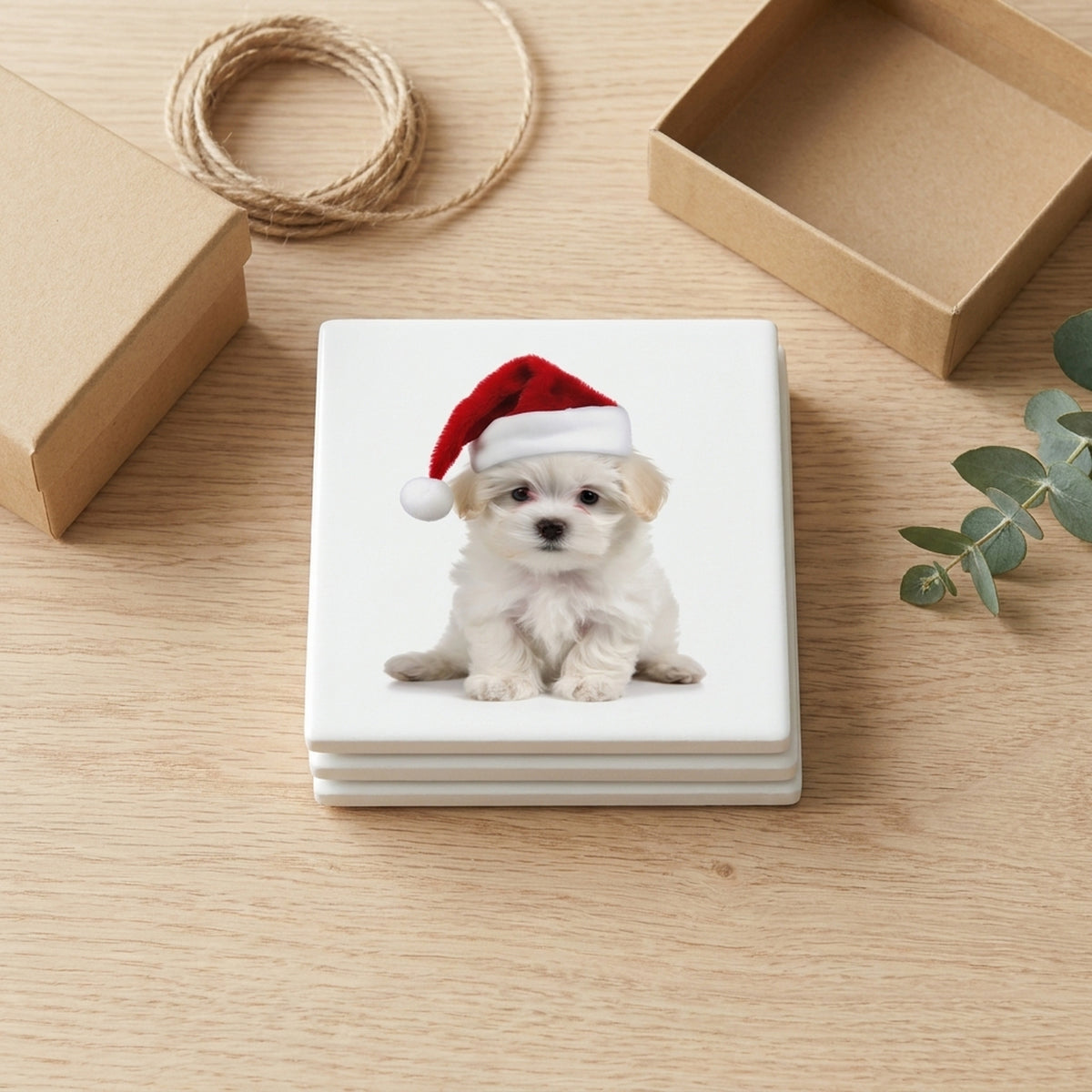 Maltese Puppy ceramic coasters set of 4, gift set