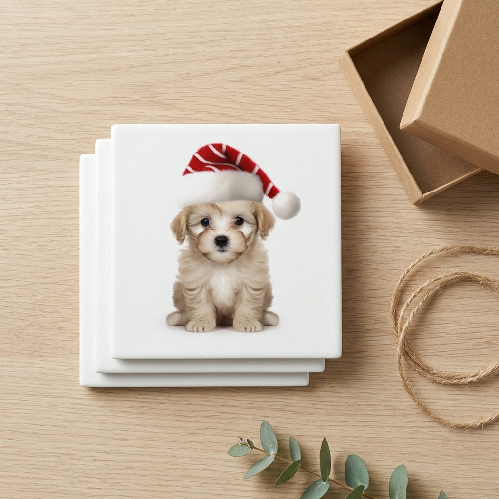 Russian Toy Puppy ceramic coasters set of 4, gift set