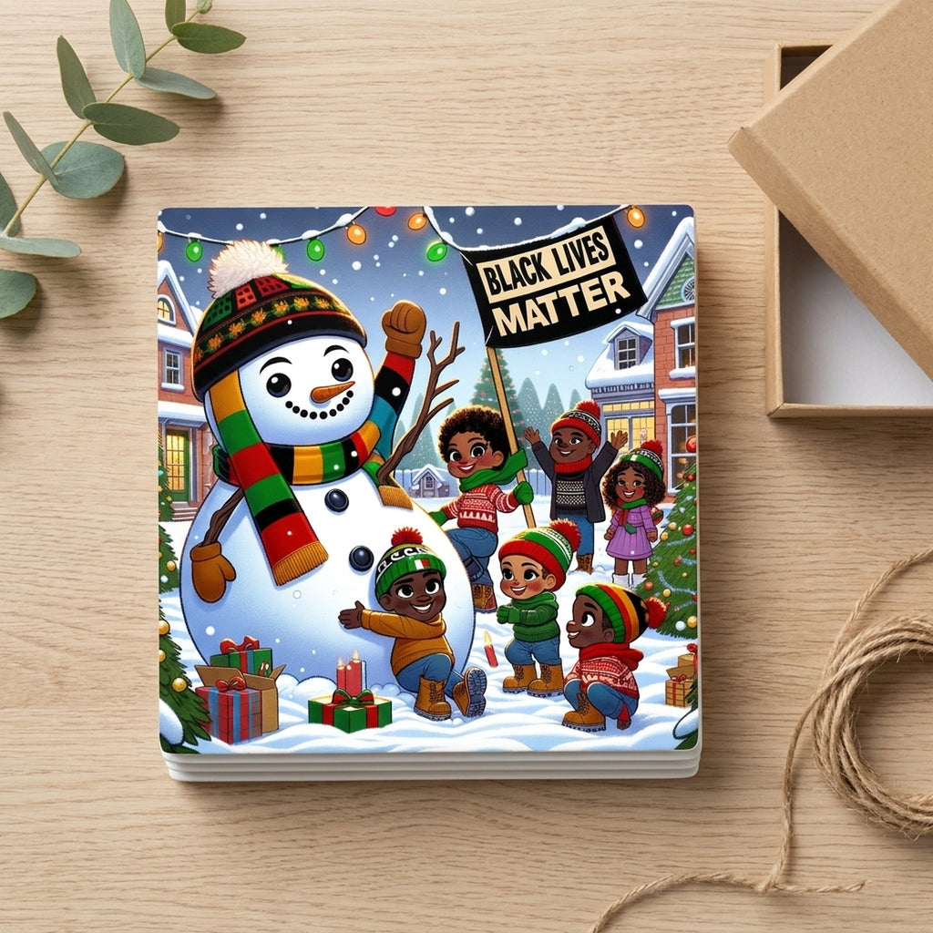 Festive Snowman Friends ceramic coasters set of 4, gift set