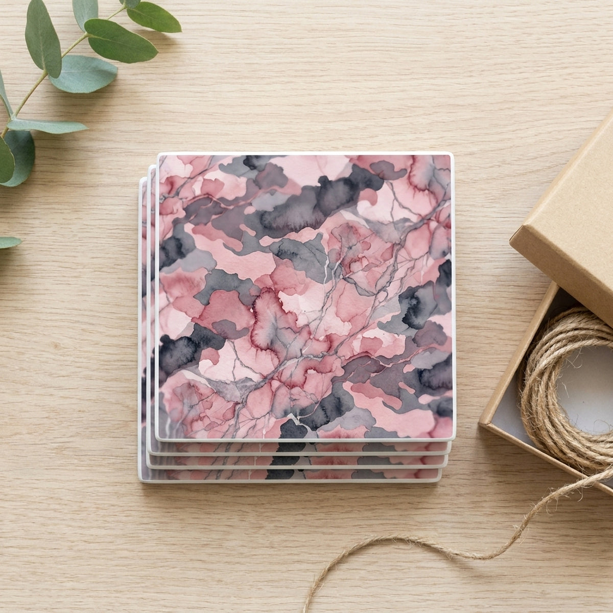 Pink Camo ceramic coasters set of 4, gift set