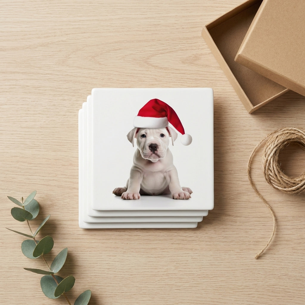 Dogo Argentino Puppy ceramic coasters set of 4, gift set