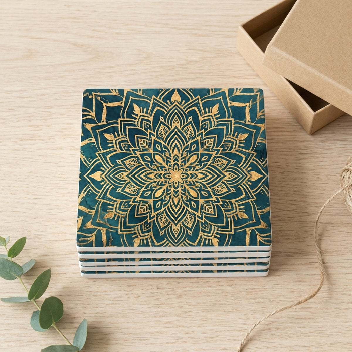 Mandala ceramic coasters set of 4, gift set