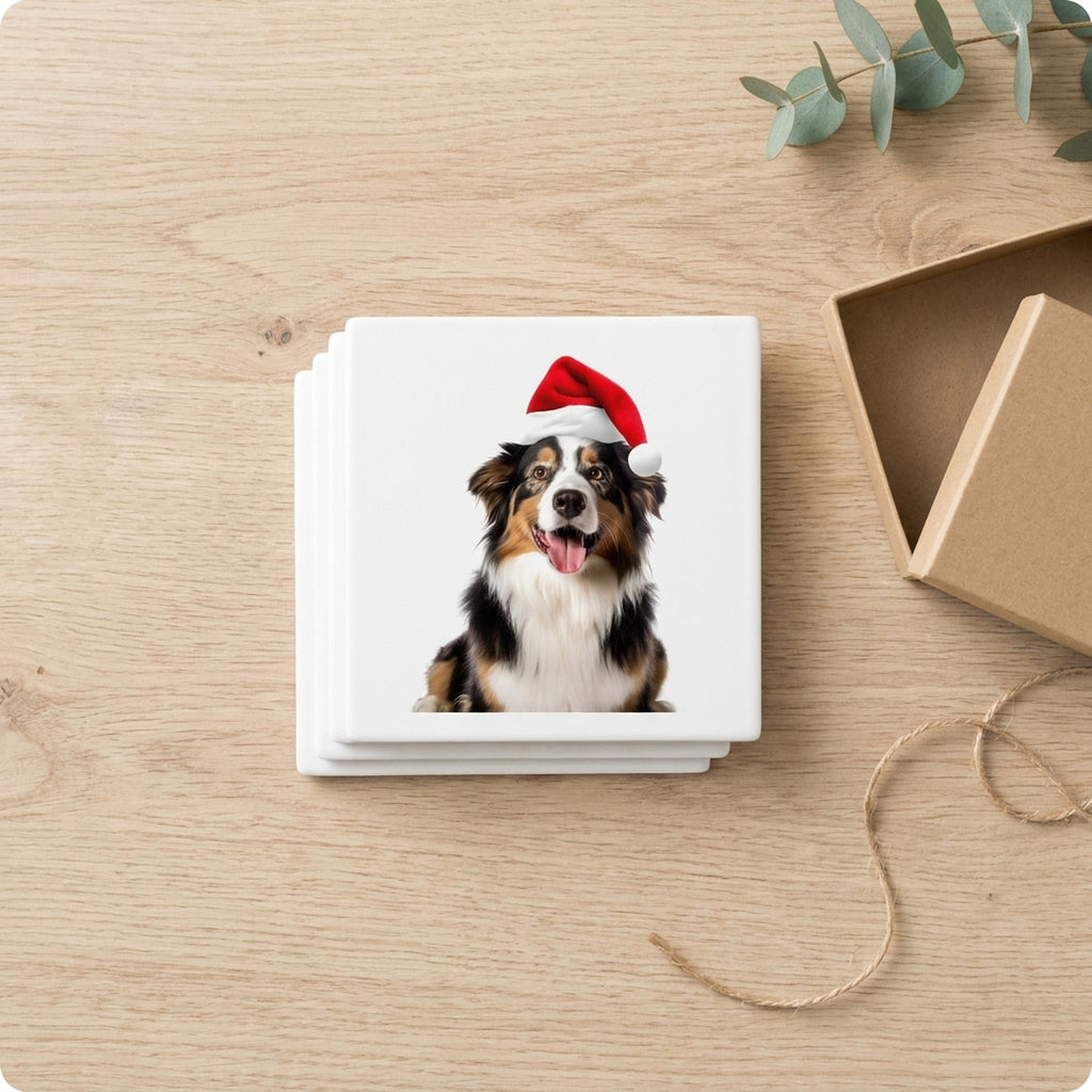 Australian Shepherd ceramic coasters set of 4, gift set