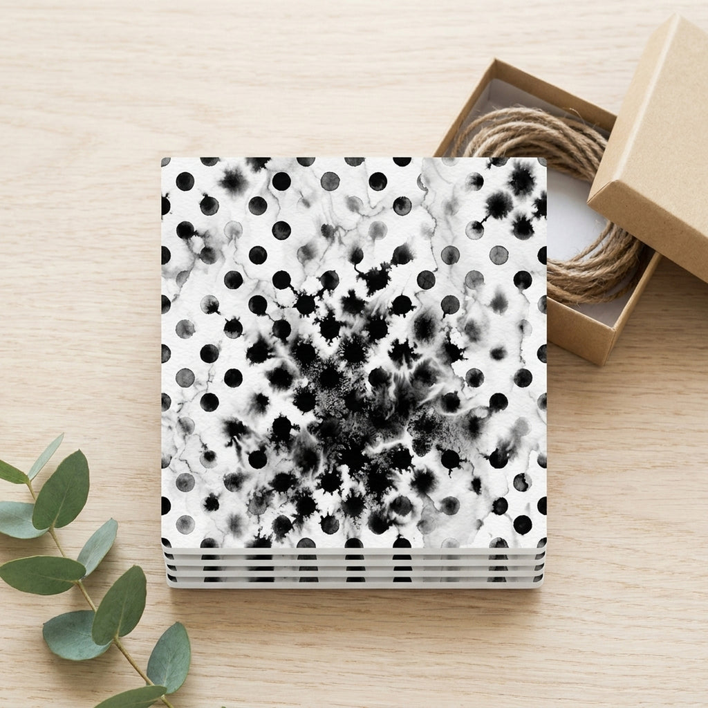 Polka Dot ceramic coasters set of 4, gift set