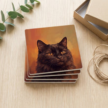 Black Cat Portrait ceramic coasters set of 4, gift set
