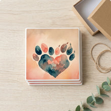 Watercolor Paw Heart ceramic coasters set of 4, gift set