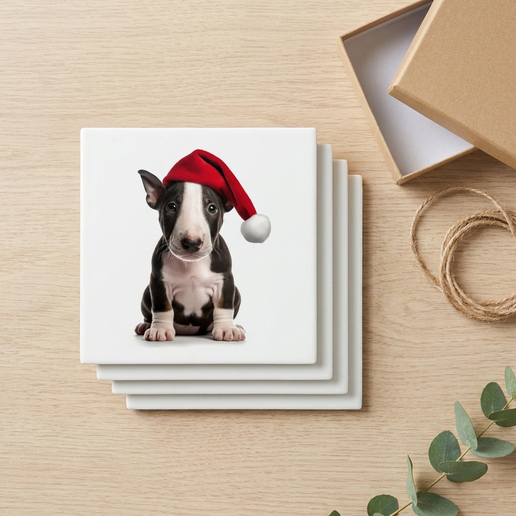 Miniature Bull Terrier Puppy ceramic coasters set of 4, gift set