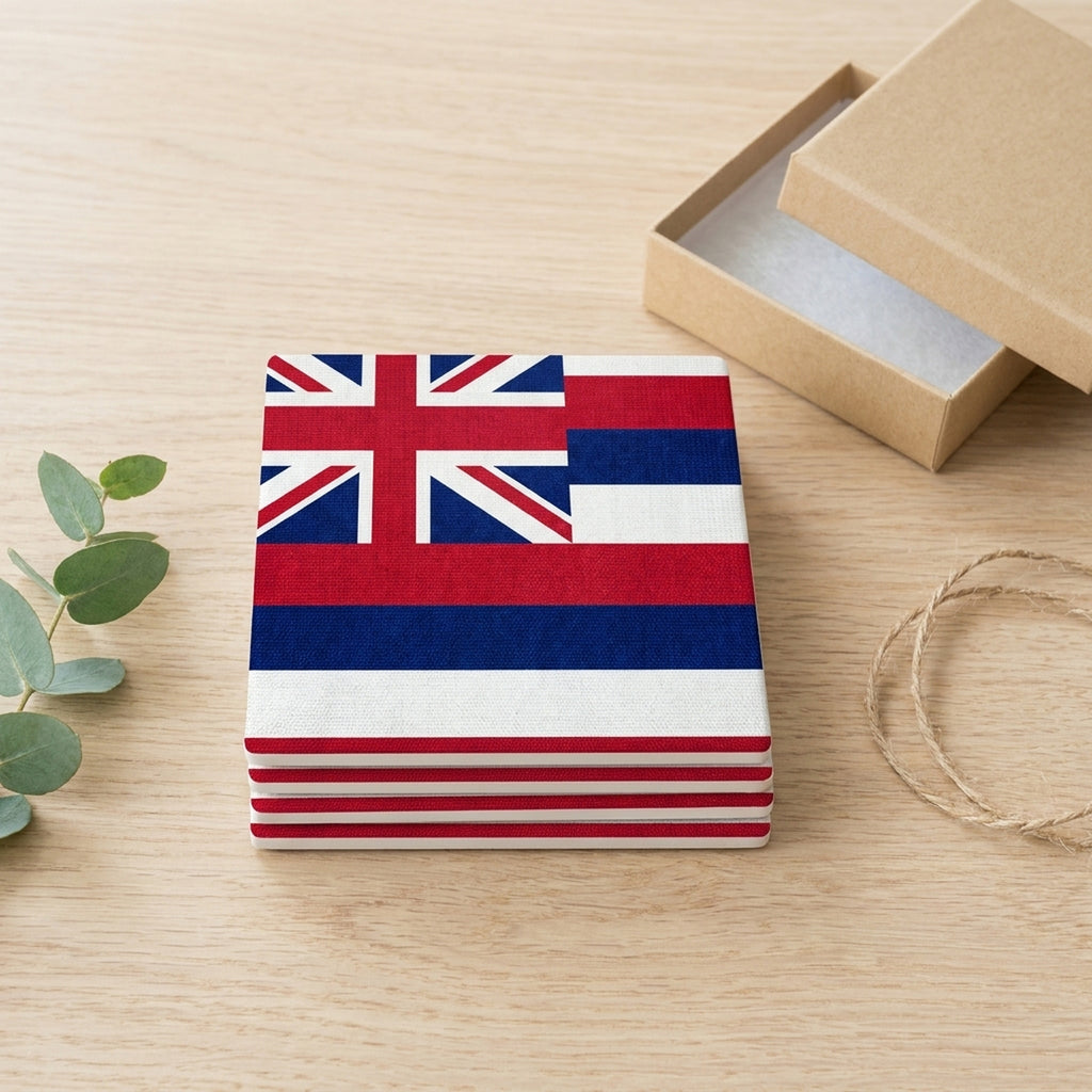 Hawaii State Flag ceramic coasters set of 4, gift set