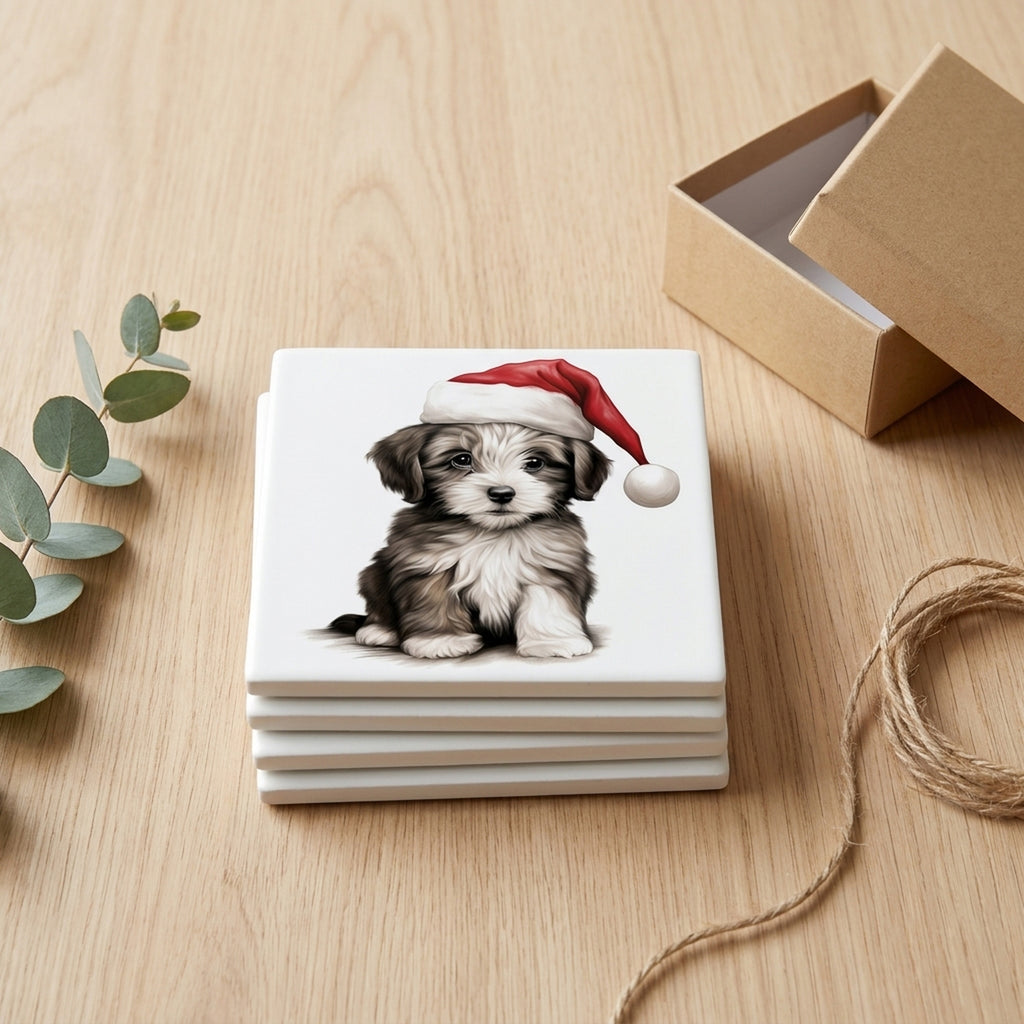 Havanese Puppy Drawing ceramic coasters set of 4, gift set