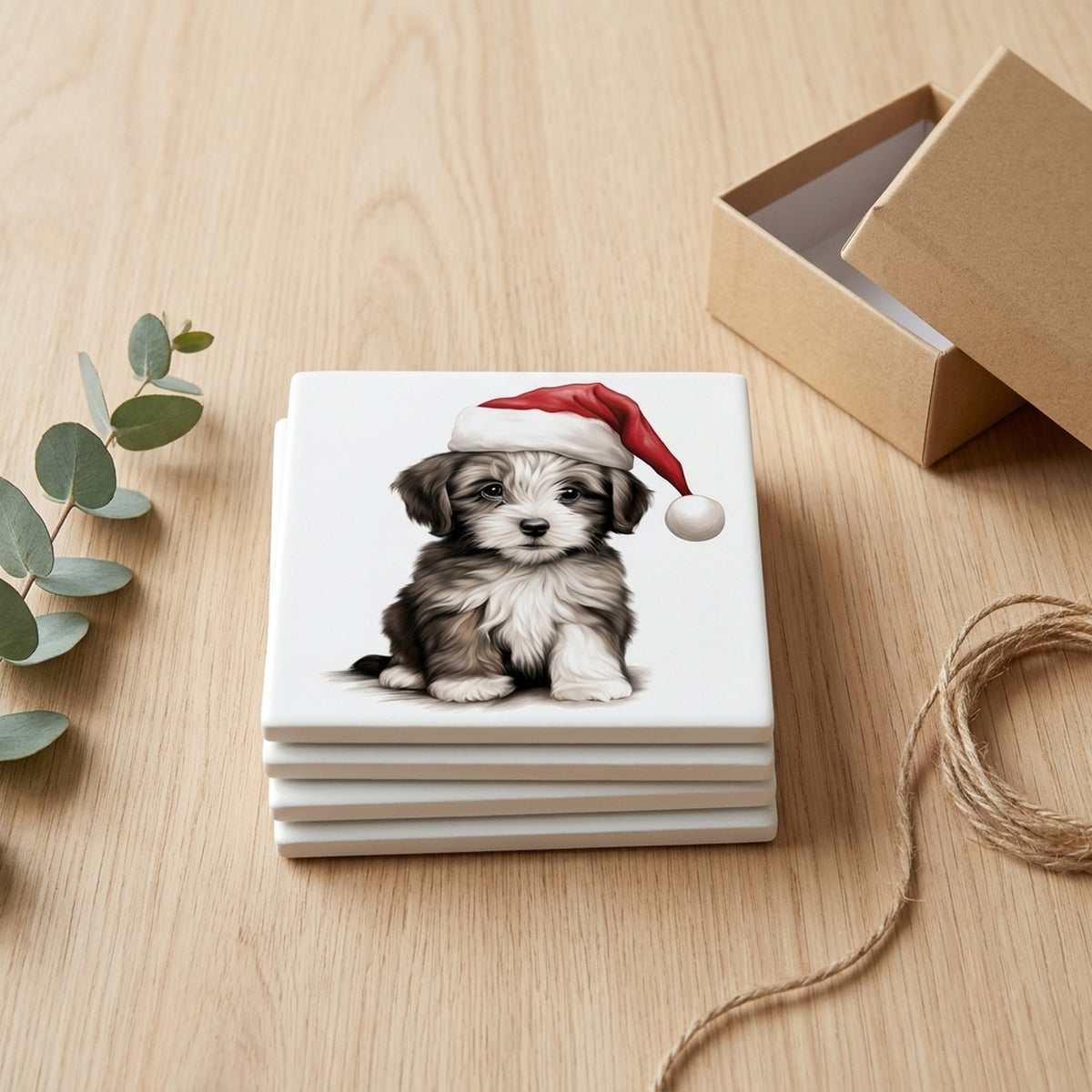 Havanese Puppy Drawing ceramic coasters set of 4, gift set