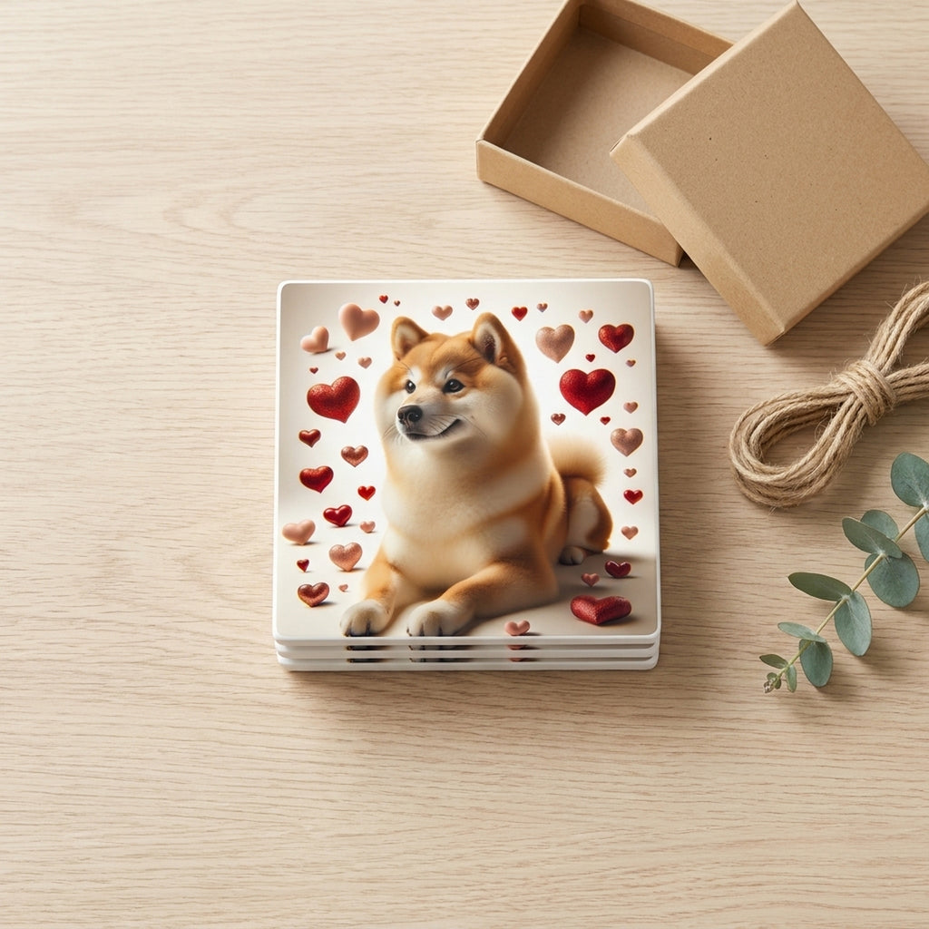 Shiba Inu ceramic coasters set of 4, gift set