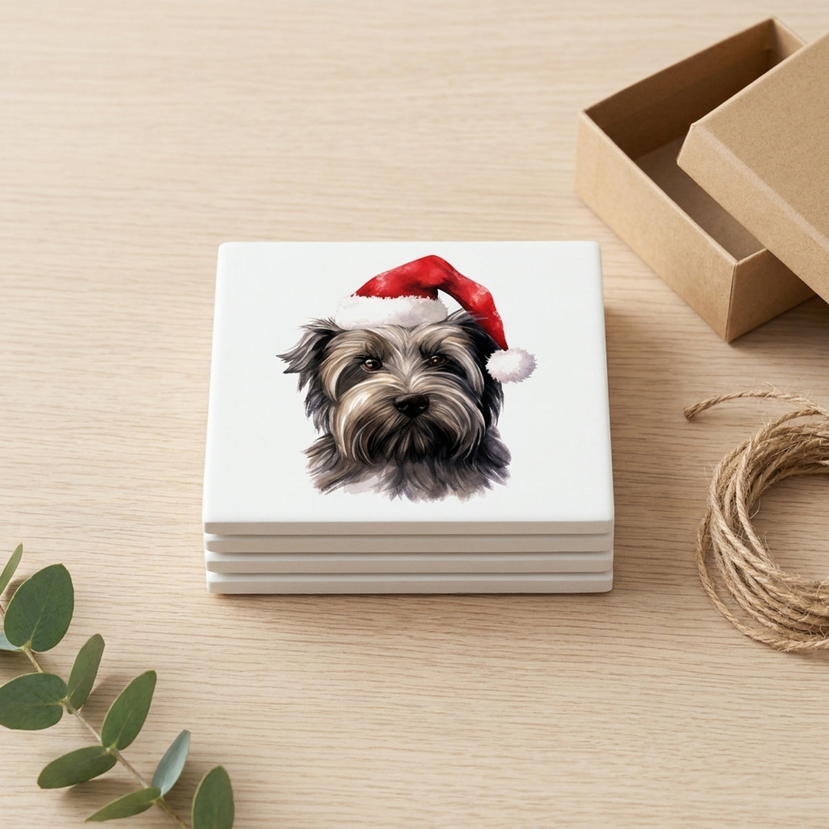 Skye Terrier ceramic coasters set of 4, gift set