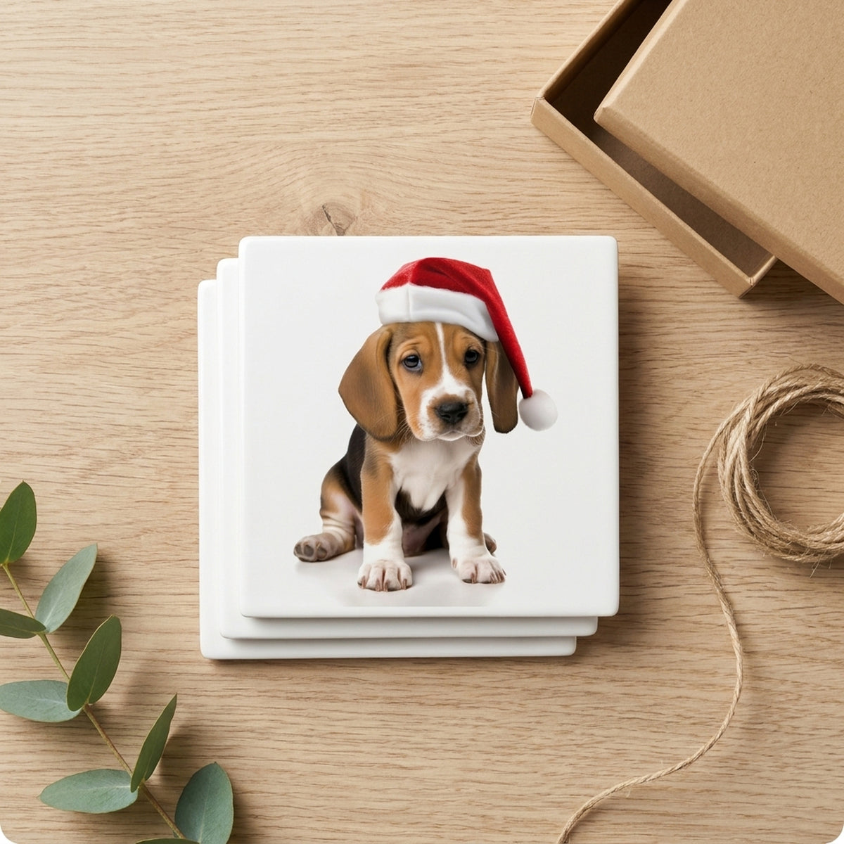 English Foxhound Puppy ceramic coasters set of 4, gift set