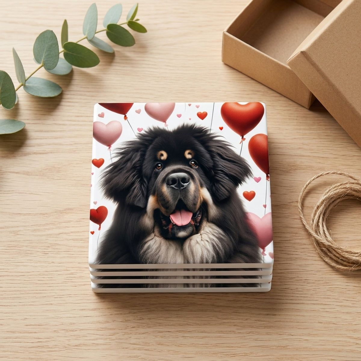 Tibetan Mastiff ceramic coasters set of 4, gift set