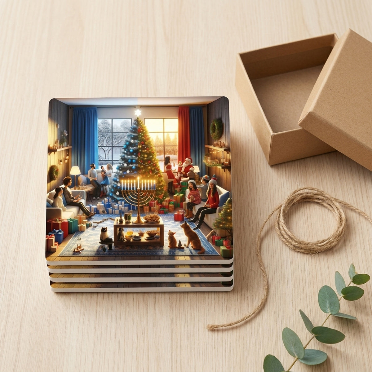 Holiday Harmony Gathering ceramic coasters set of 4, gift set