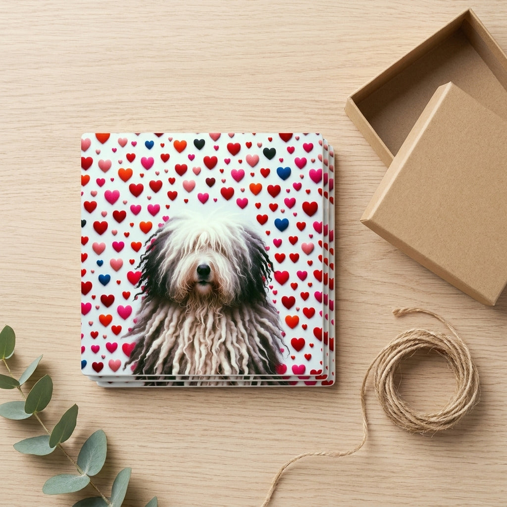 Bergamasco Sheepdog ceramic coasters set of 4, gift set