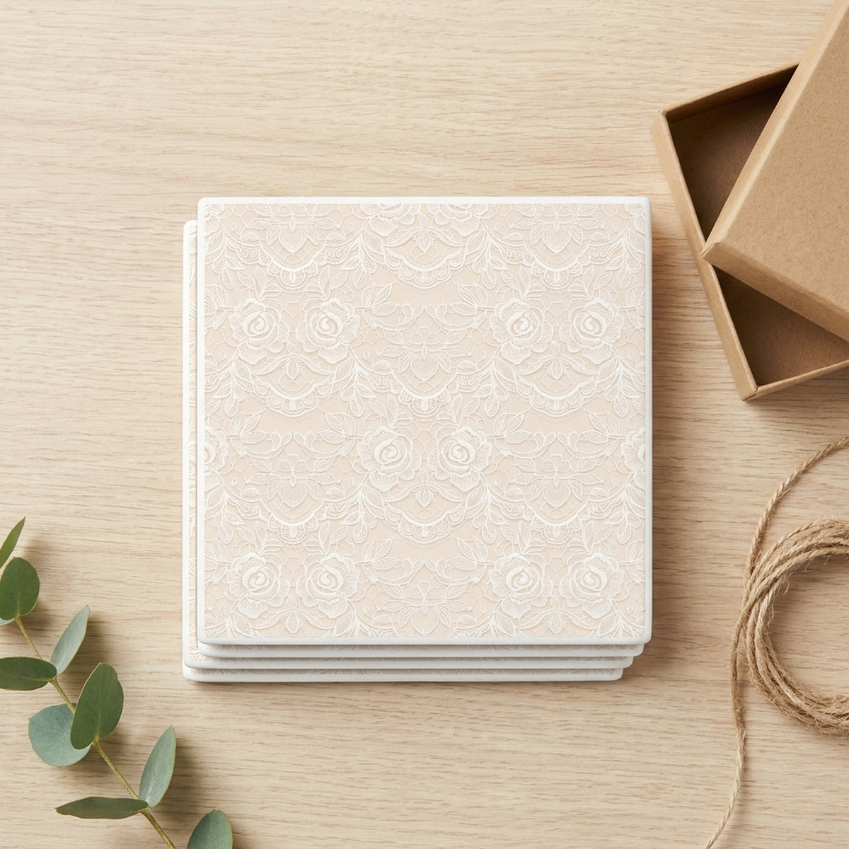 Floral Lace ceramic coasters set of 4, gift set