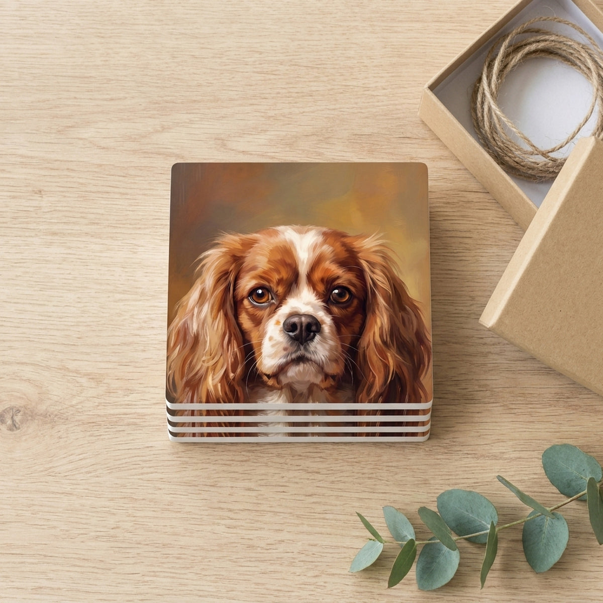 Cavalier King Charles Spaniel Portrait ceramic coasters set of 4, gift set