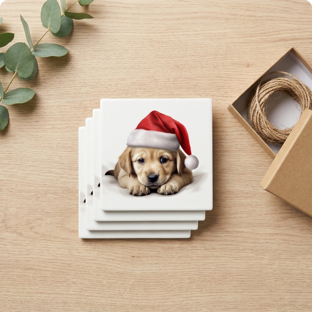 Pulik Puppy ceramic coasters set of 4, gift set