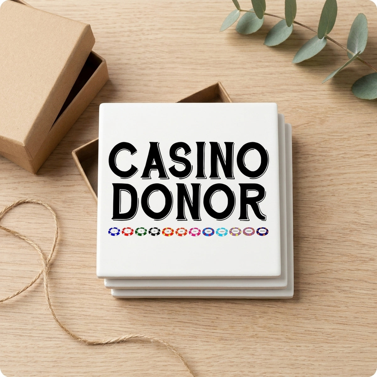 Casino Donor - Blackjack Gambling ceramic coasters set of 4, gift set