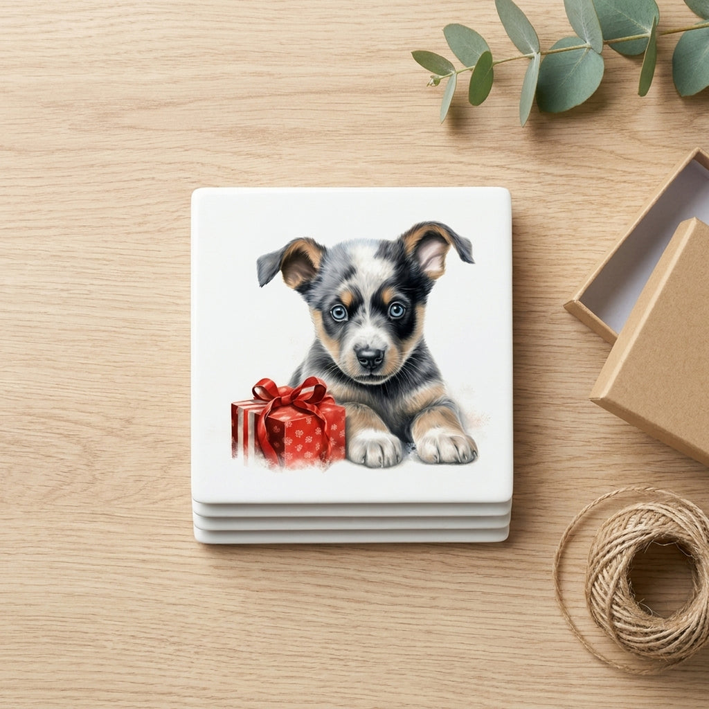 Australian Cattle Dog Puppy Drawing ceramic coasters set of 4, gift set