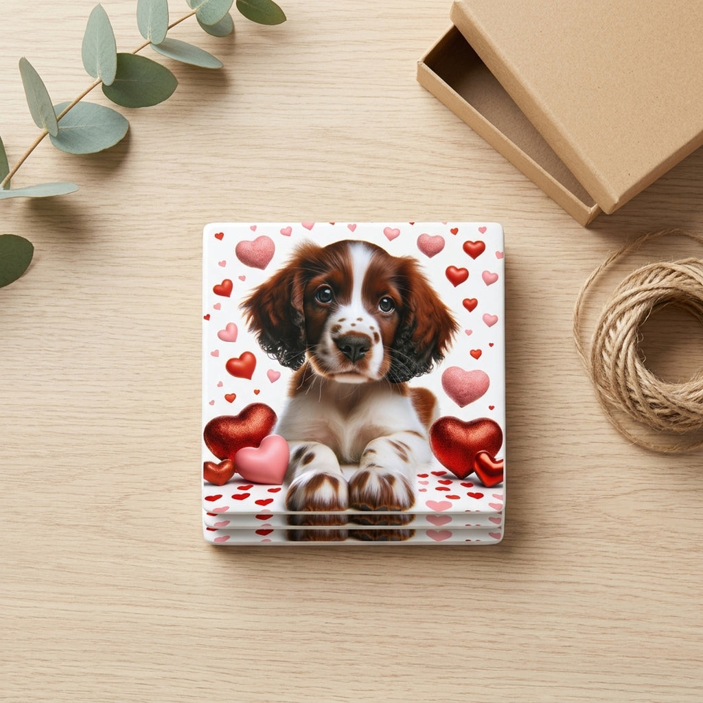 English Springer Spaniel ceramic coasters set of 4, gift set