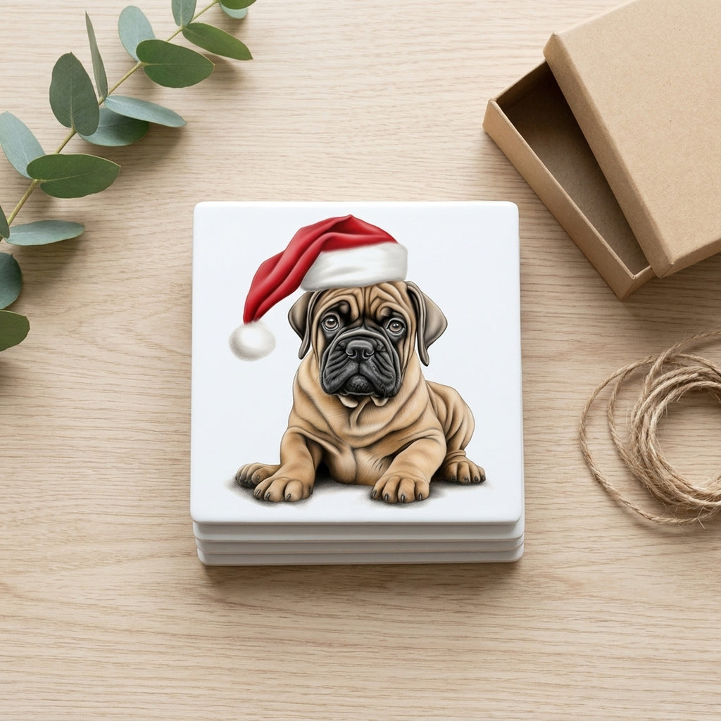 Bullmastiff Puppy Drawing ceramic coasters set of 4, gift set