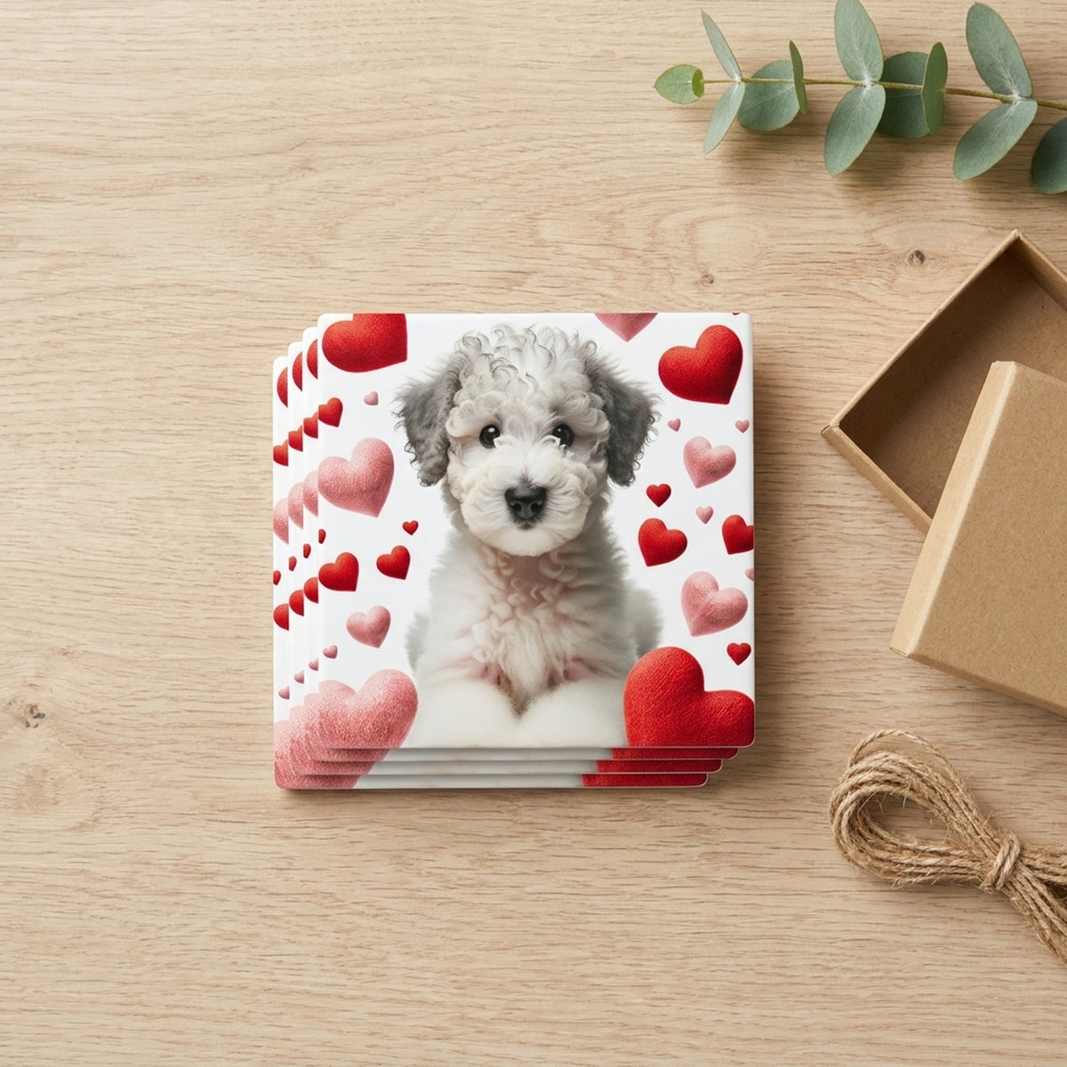 Bedlington Terrier ceramic coasters set of 4, gift set