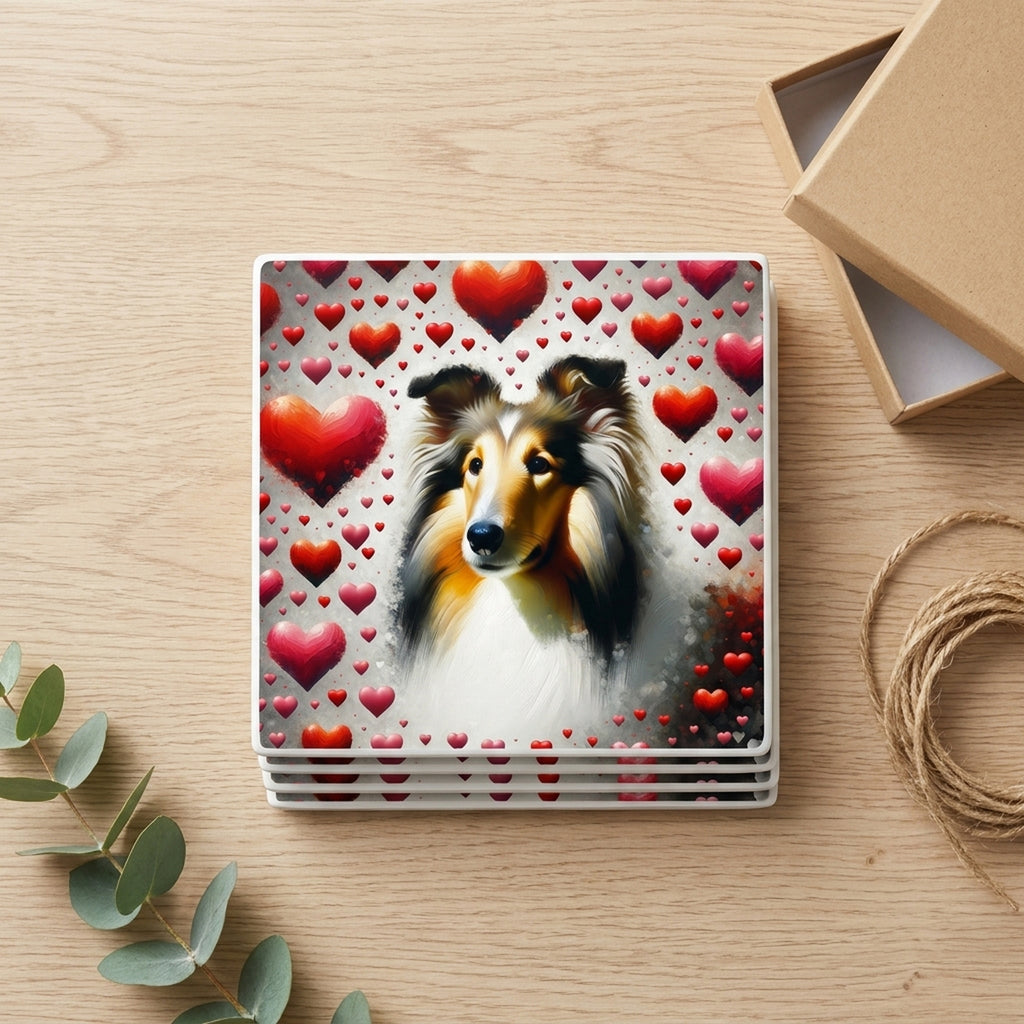 Collie ceramic coasters set of 4, gift set