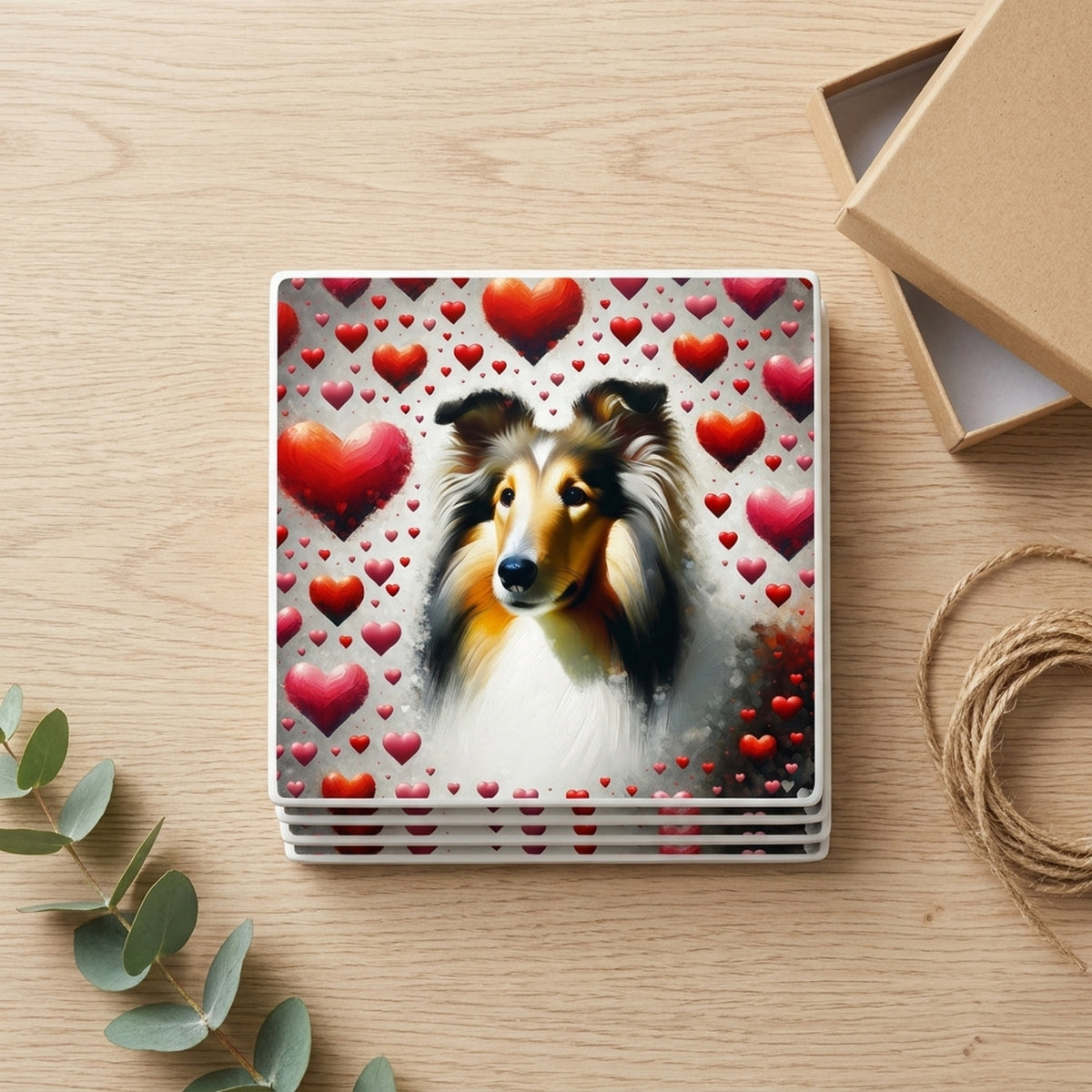 Collie ceramic coasters set of 4, gift set