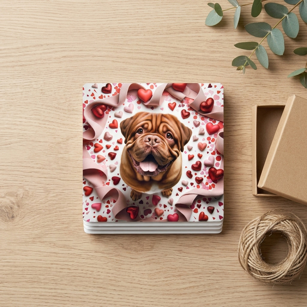 Dogue de Bordeaux ceramic coasters set of 4, gift set