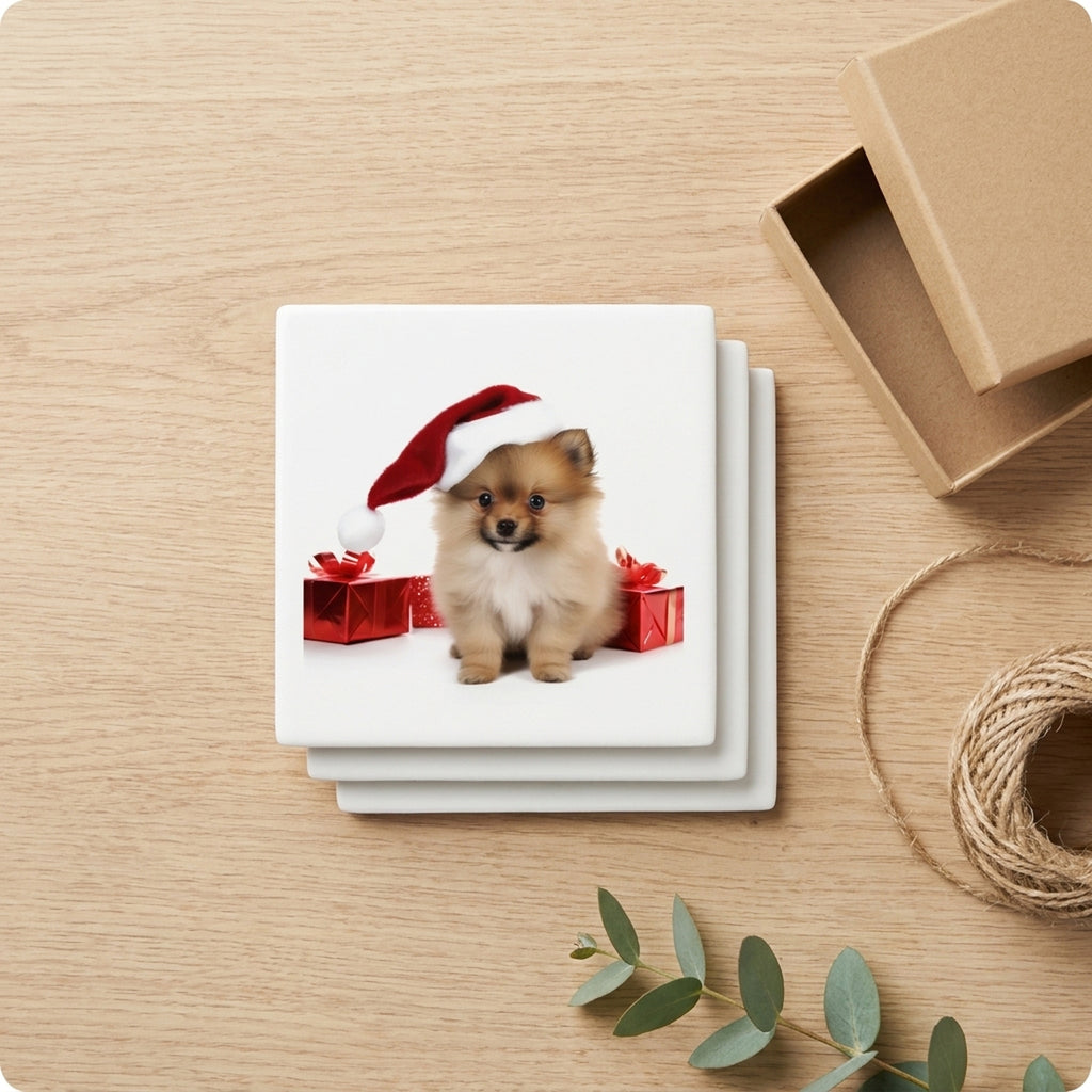 Pomeranian Puppy ceramic coasters set of 4, gift set