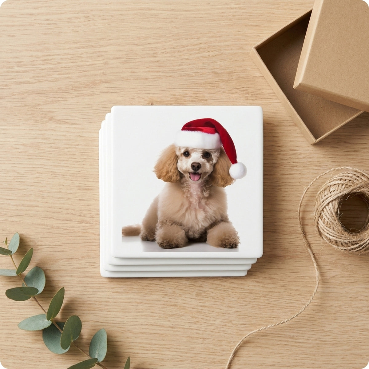 Poodle ceramic coasters set of 4, gift set