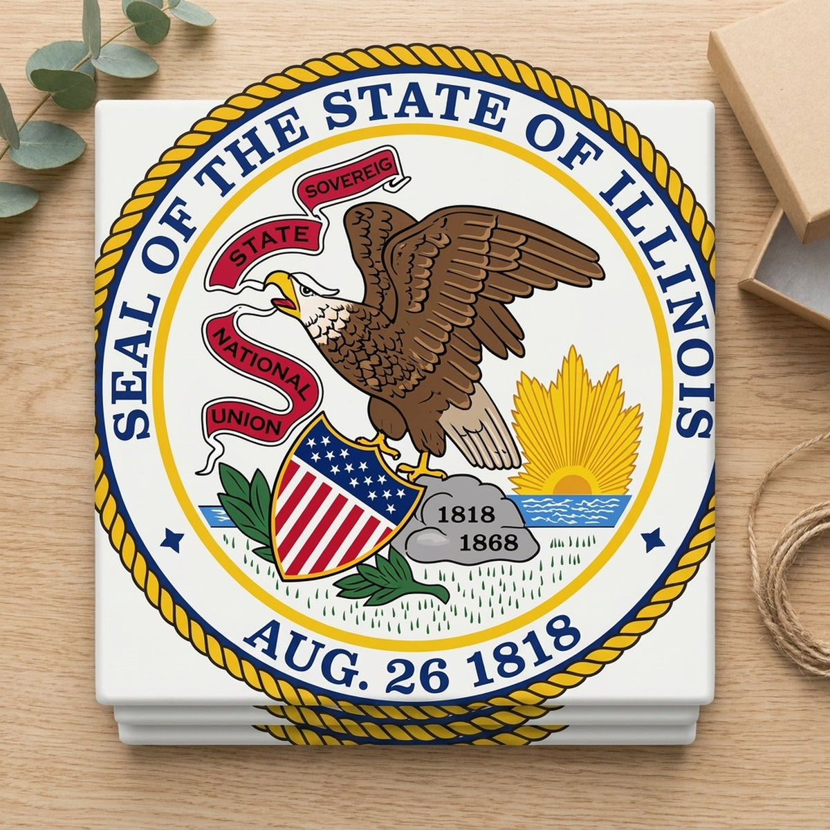 Illinois State Flag ceramic coasters set of 4, gift set