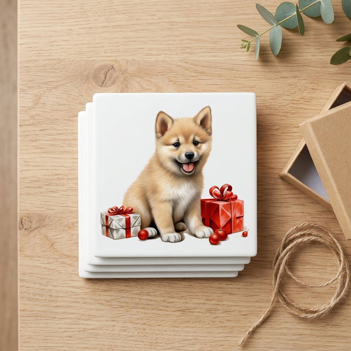 Norwegian Buhund Puppy Drawing ceramic coasters set of 4, gift set