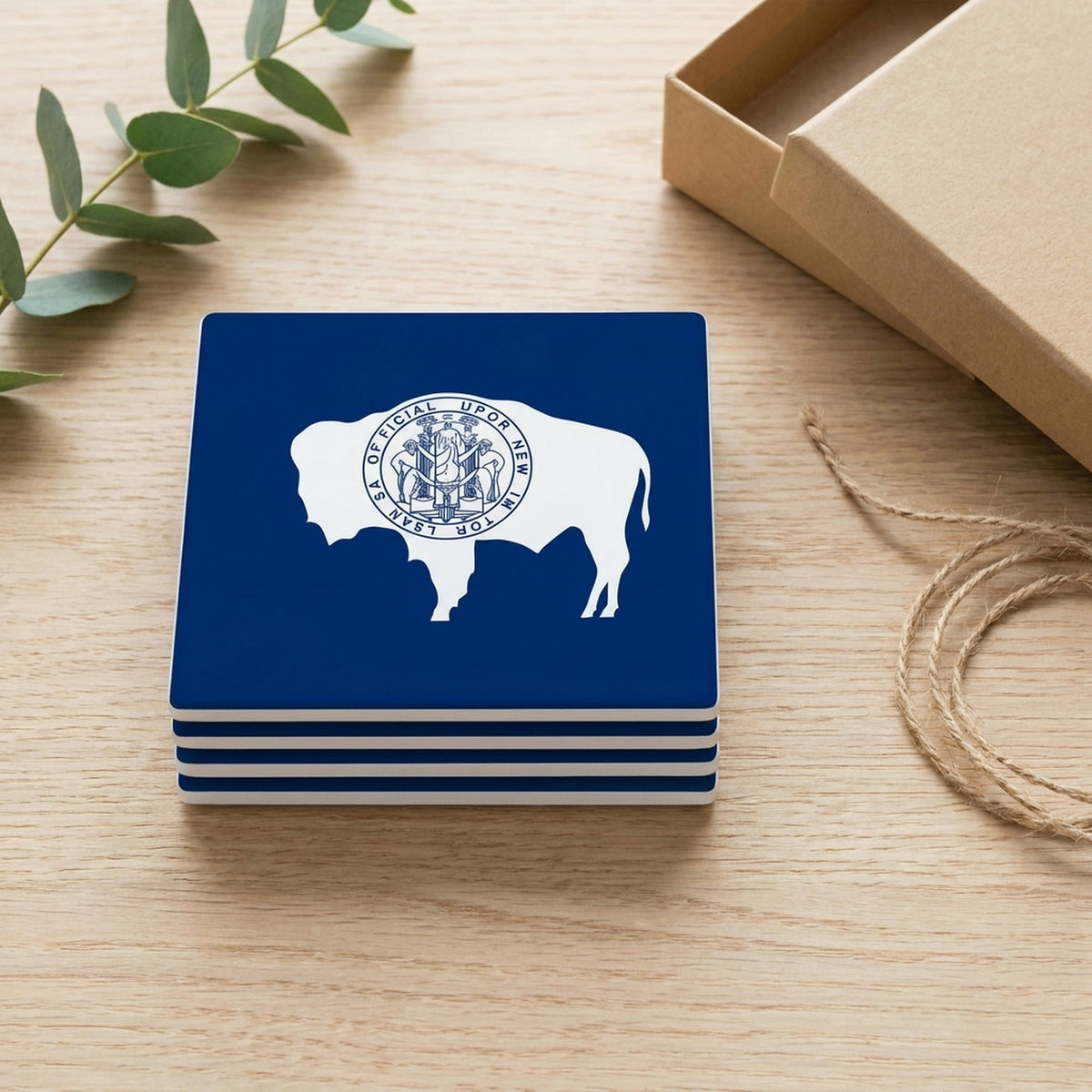 Wyoming State Flag ceramic coasters set of 4, gift set