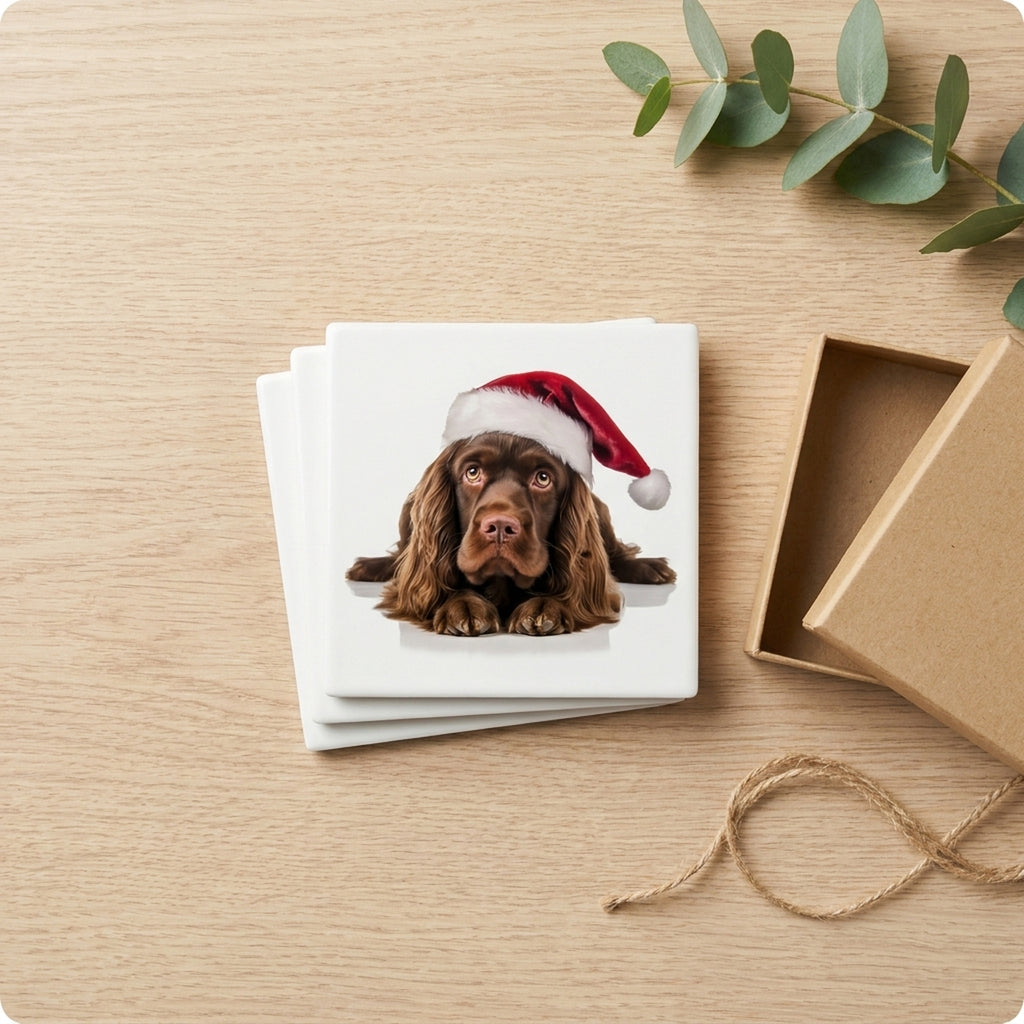 Sussex Spaniel ceramic coasters set of 4, gift set