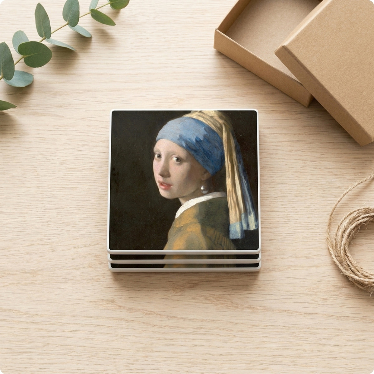 Girl With A Pearl Earring ceramic coasters set of 4, gift set