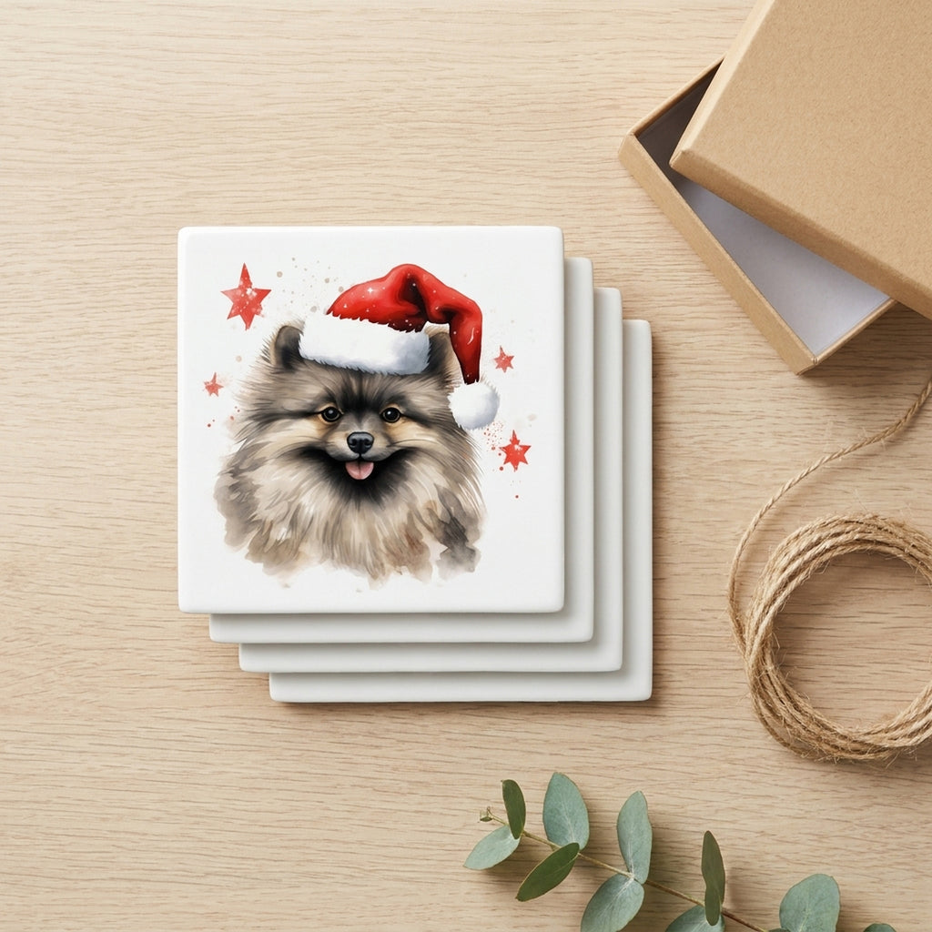 Keeshonden ceramic coasters set of 4, gift set