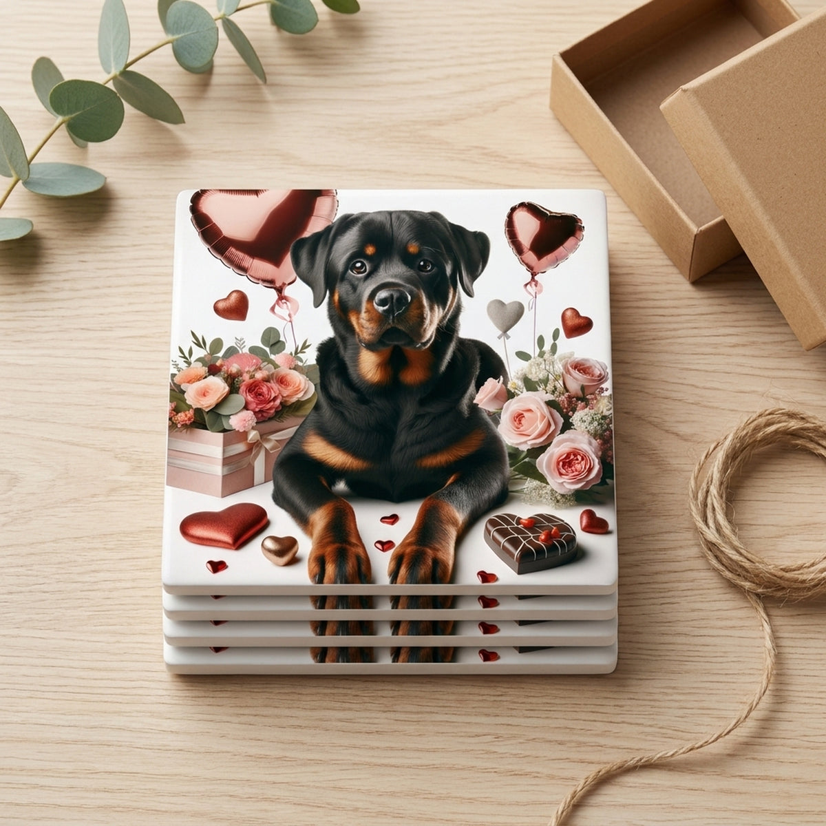 Rottweiler ceramic coasters set of 4, gift set