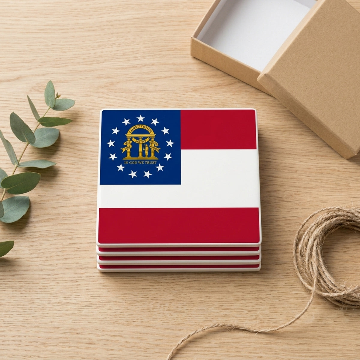 Georgia State Flag ceramic coasters set of 4, gift set