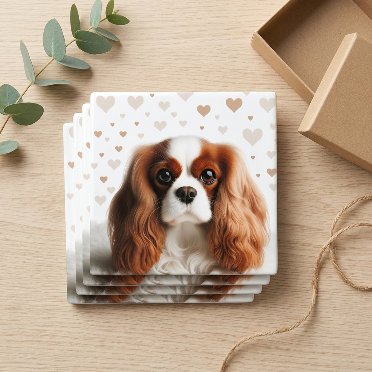 Cavalier King Charles Spaniel ceramic coasters set of 4, gift set