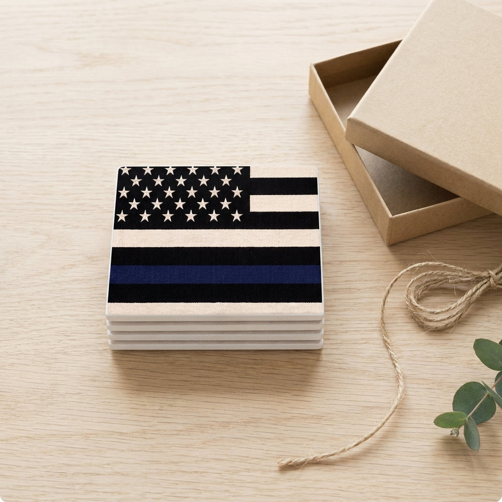 Thin Blue Line Flag ceramic coasters set of 4, gift set