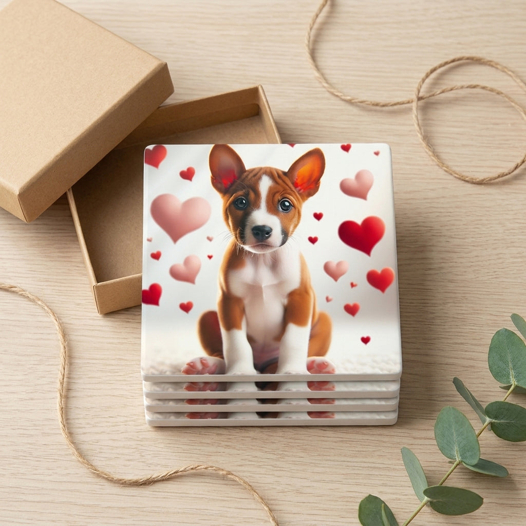 Basenji ceramic coasters set of 4, gift set