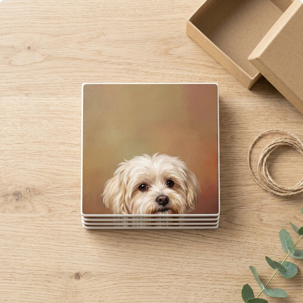 Maltese Portrait ceramic coasters set of 4, gift set