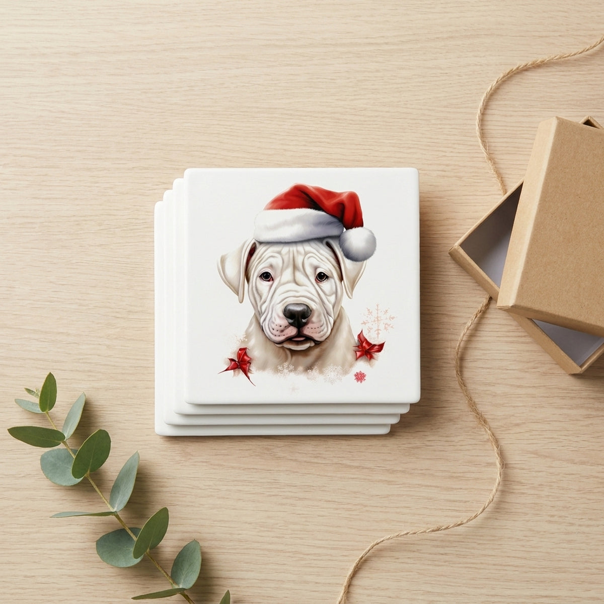 Dogo Argentino Puppy Drawing ceramic coasters set of 4, gift set