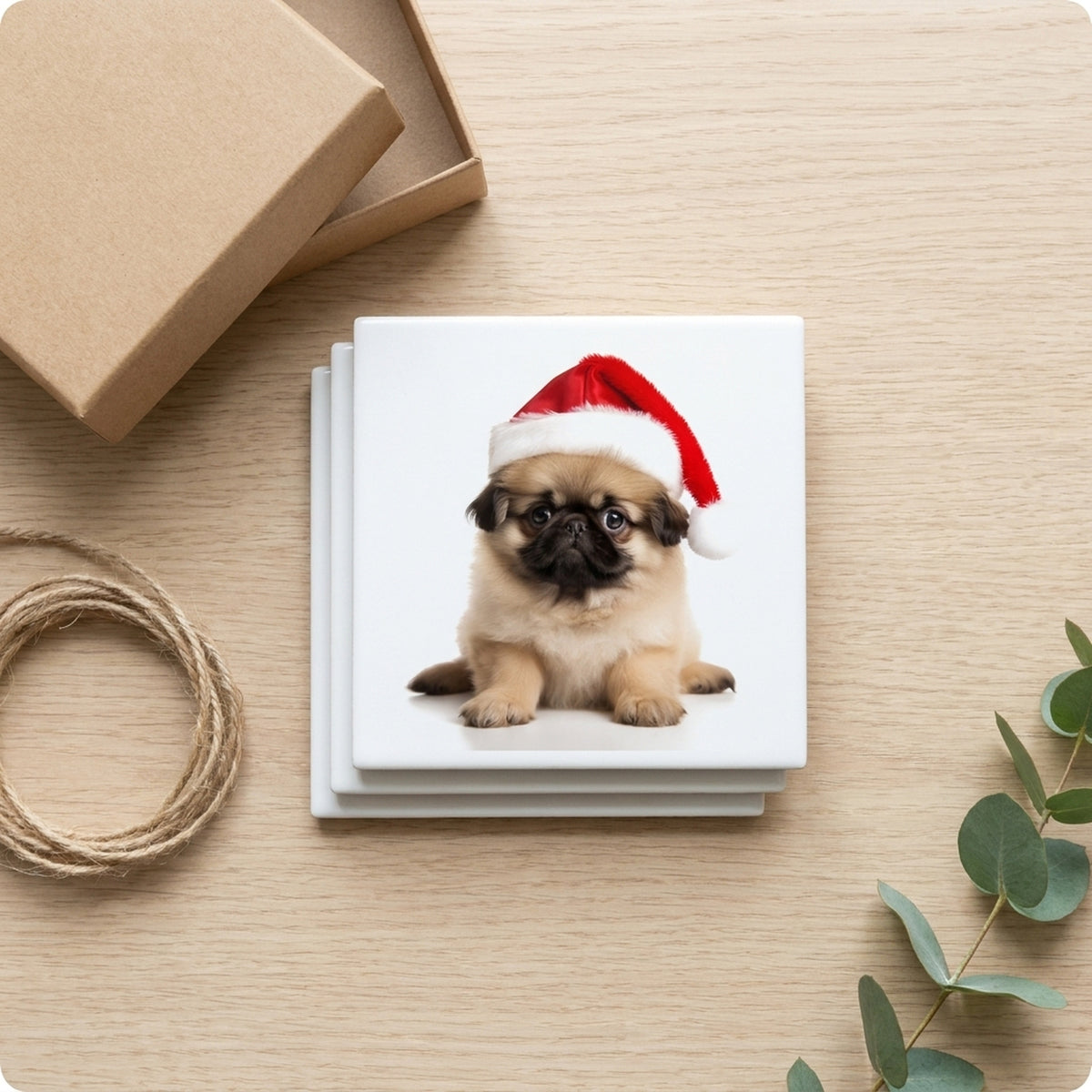 Pekingese Puppy ceramic coasters set of 4, gift set