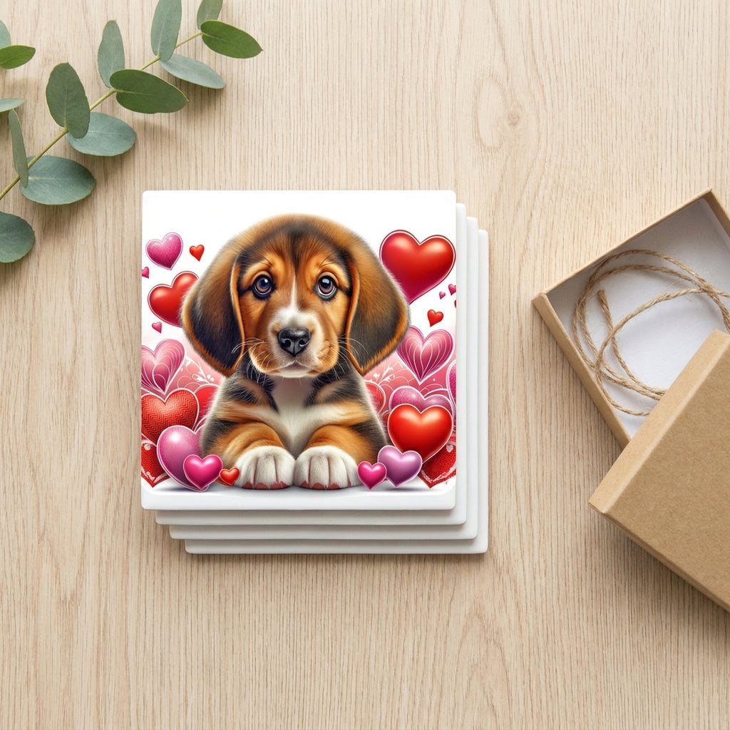Beagle ceramic coasters set of 4, gift set