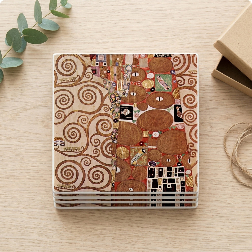 Klimt Tree Of Life ceramic coasters set of 4, gift set